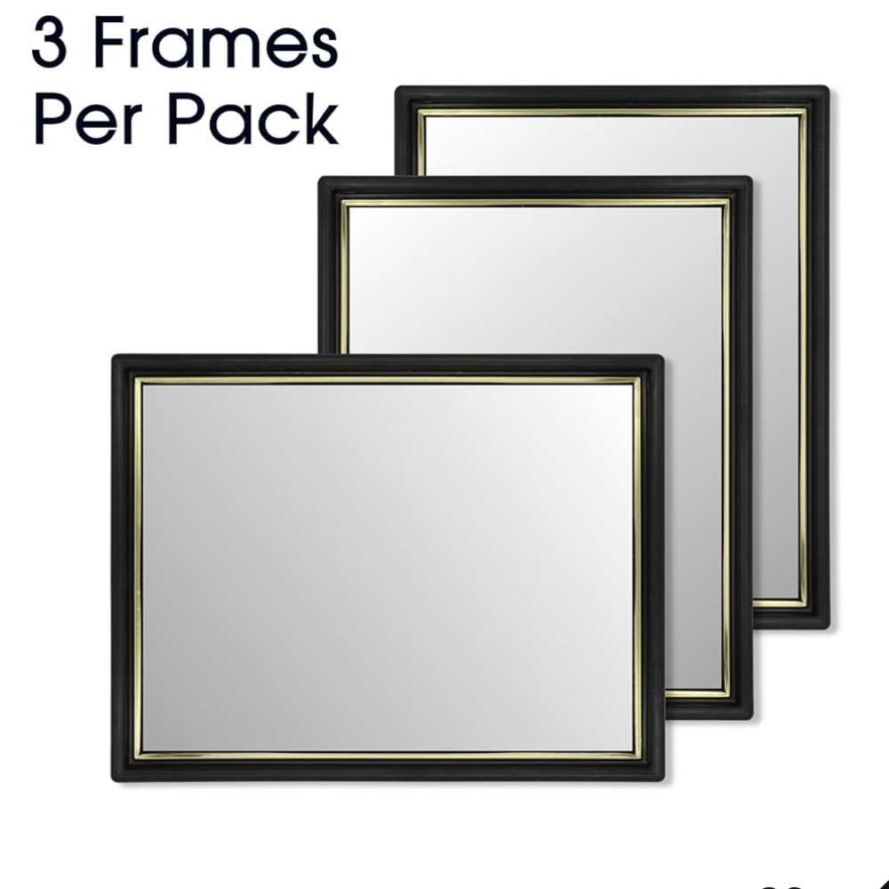 Set of 3 Certificate Document Picture Frames, 8.5 x 11”Black with Gold Trim.